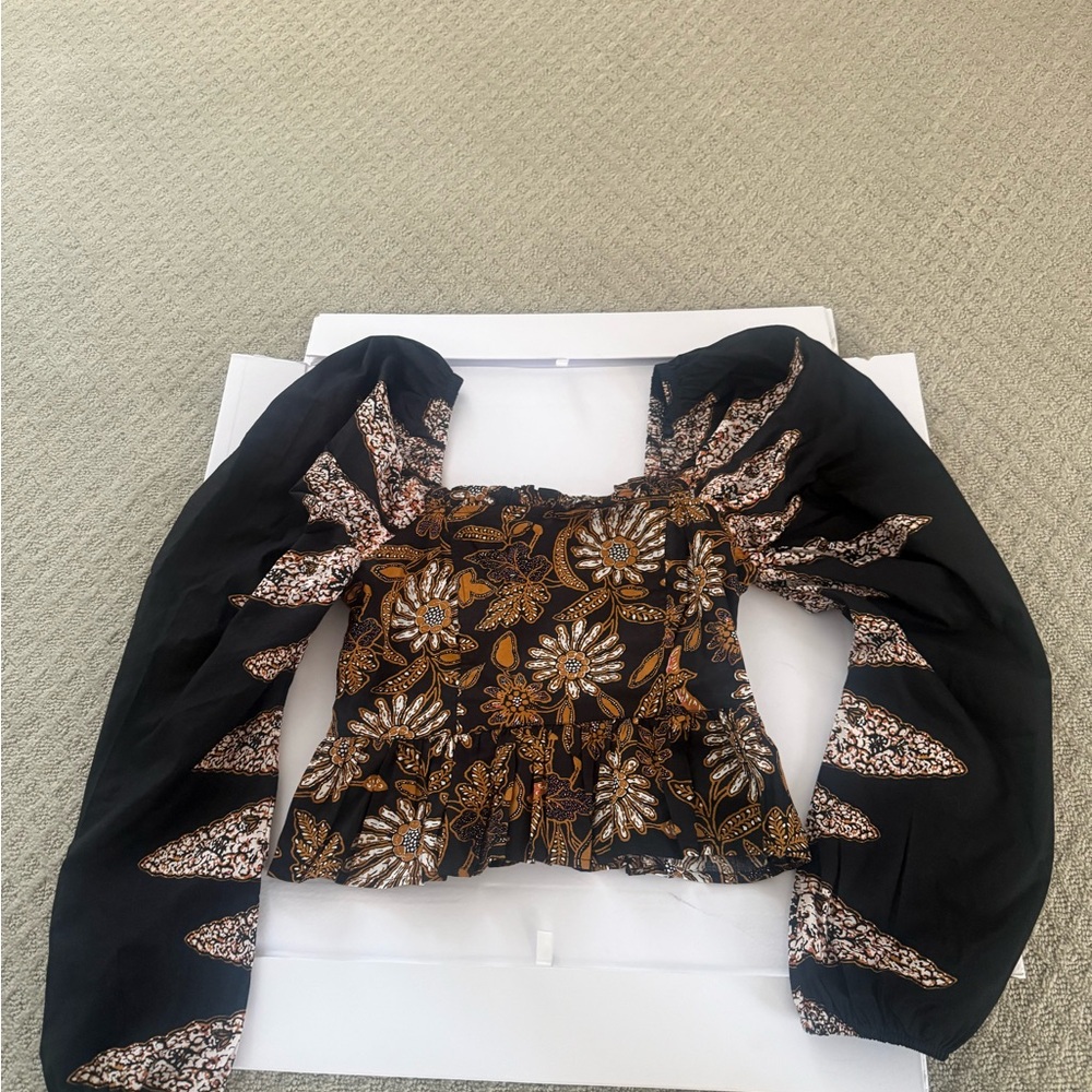 Cleobella Black and Gold Floral Blouse
